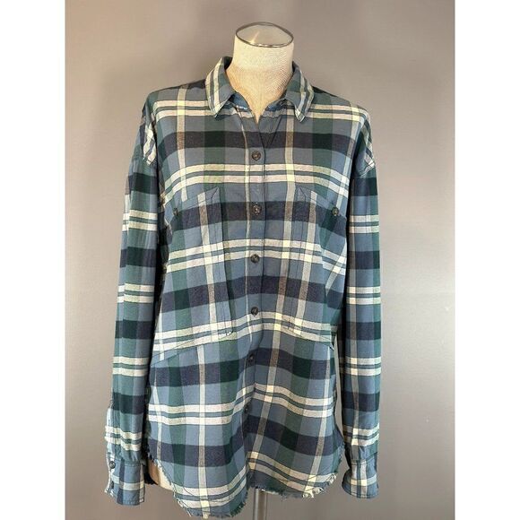 Free People Beautiful Loveland Plaid Button Down Shirt in Blue/Green Size M - Picture 1 of 5